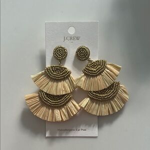 J. Crew Gold and Cream Tiered Fringe Earrings